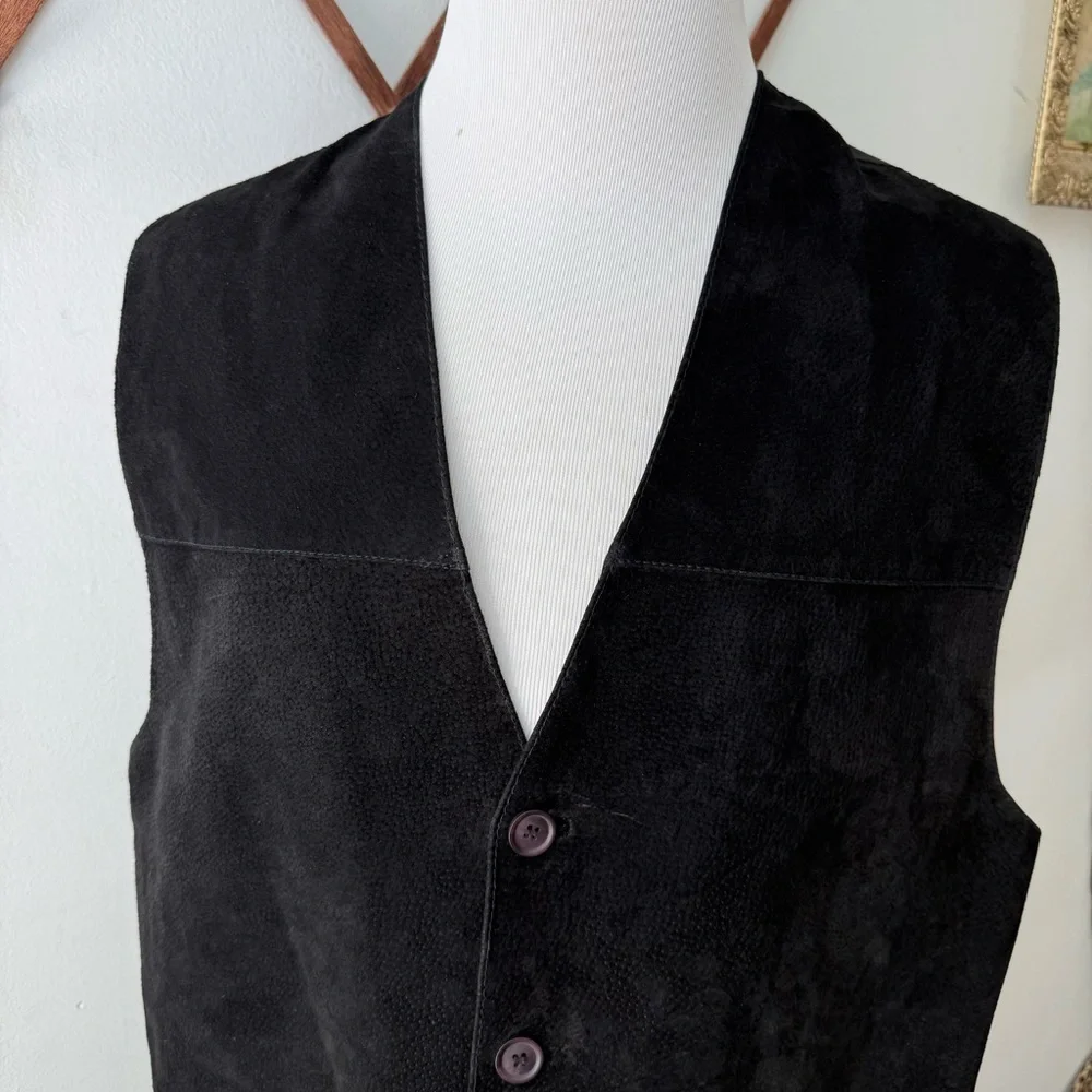 Vintage Leather Black Button Up Waistcoat Vest